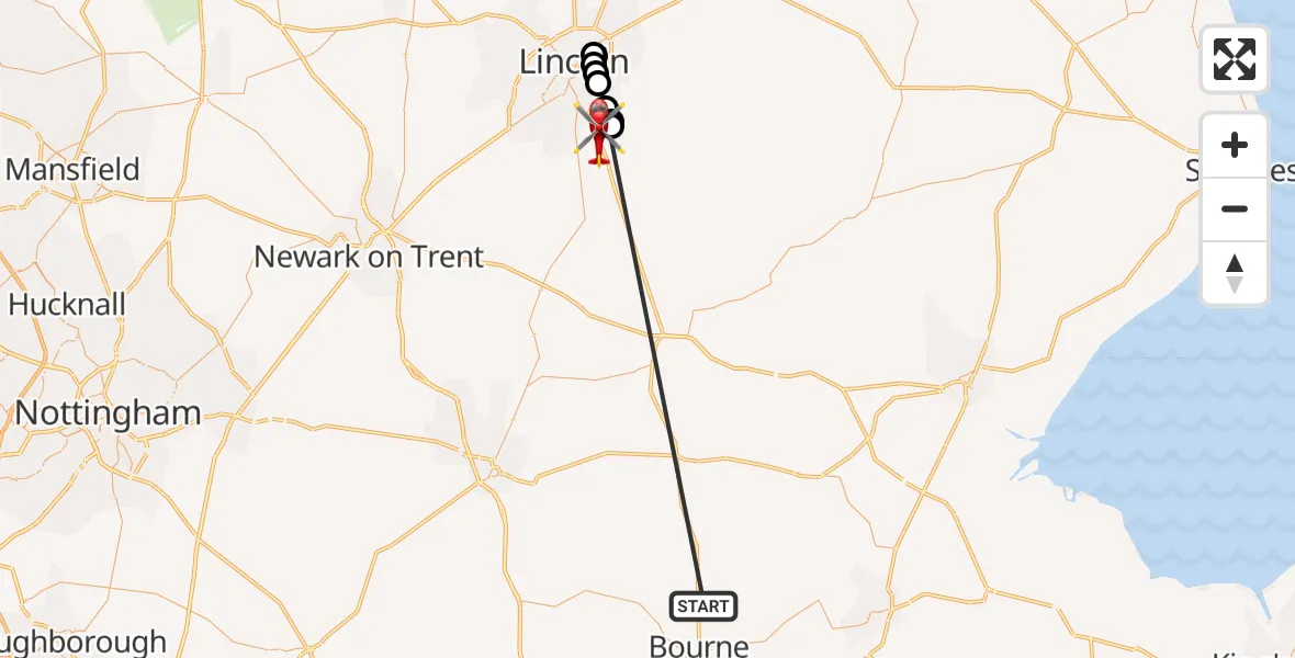 Flight route Air Ambulance Helicopter Morton - North Kesteven, 13 October 2026, 19:30