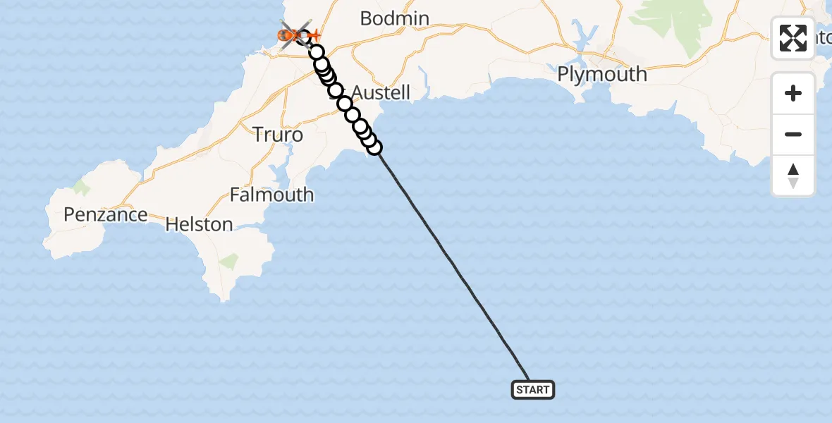 Flight route Coastguard Helicopter English Channel - Cornwall Airport Newquay, 13 October 2026, 19:42