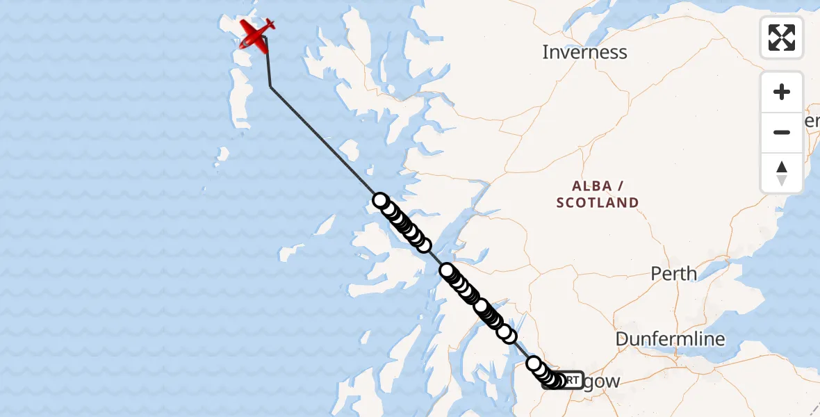 Flight route Air Ambulance Aircraft Glasgow Airport - Loch nam Madadh, 13 October 2026, 20:00
