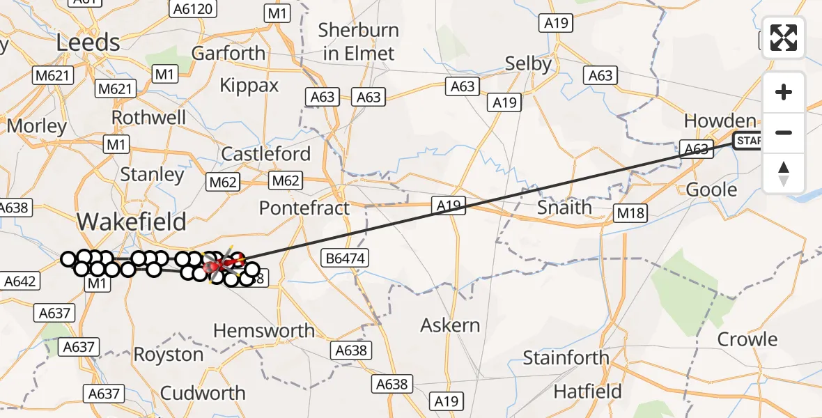 Flight route Air Ambulance Helicopter Balkholme - YAA Nostell Helicopter Port, 13 October 2026, 20:13