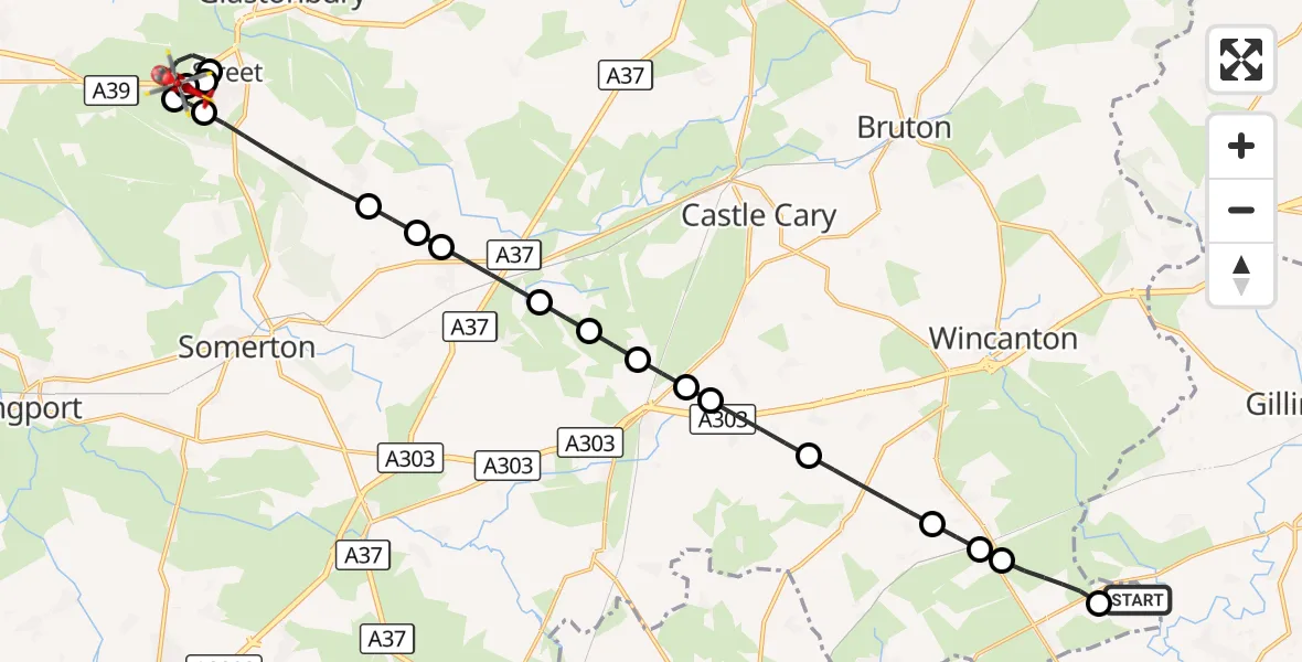 Flight route Air Ambulance Helicopter Henstridge Airfield - Walton, 13 October 2026, 23:11