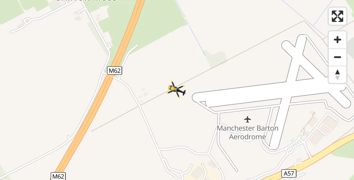 Flight route Police Helicopter Manchester Barton Aerodrome - Manchester Barton Aerodrome, 13 October 2026, 23:14