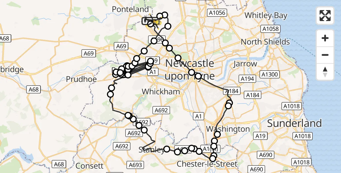 Flight route Police Helicopter Newcastle International Airport - Newcastle International Airport, 14 October 2026, 03:23