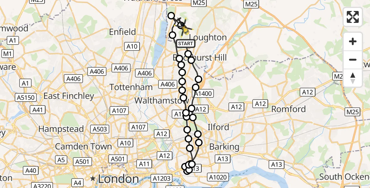 Flight route Police Helicopter Sewardstonebury - Sewardstonebury, 14 October 2026, 06:41