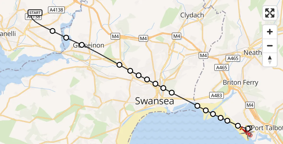 Flight route Air Ambulance Helicopter Dafen - Sandfields East, 14 October 2026, 08:24