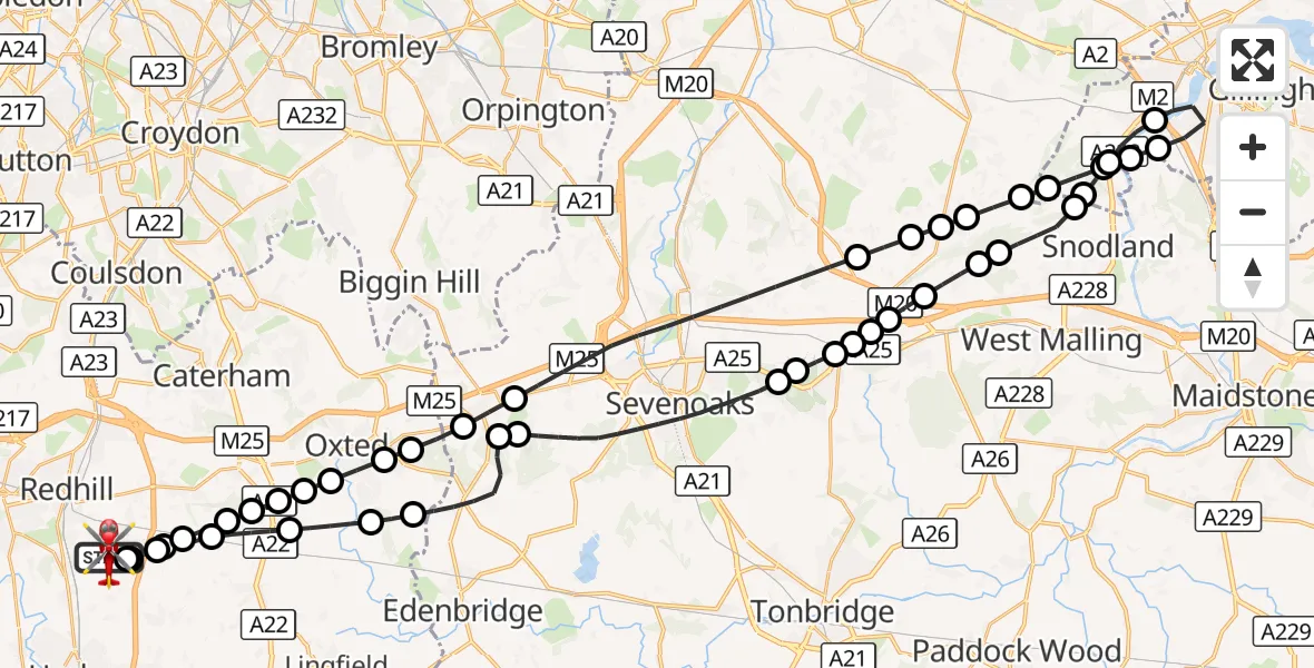 Flight route Air Ambulance Helicopter Redhill Aerodrome - Redhill Aerodrome, 14 October 2026, 08:29