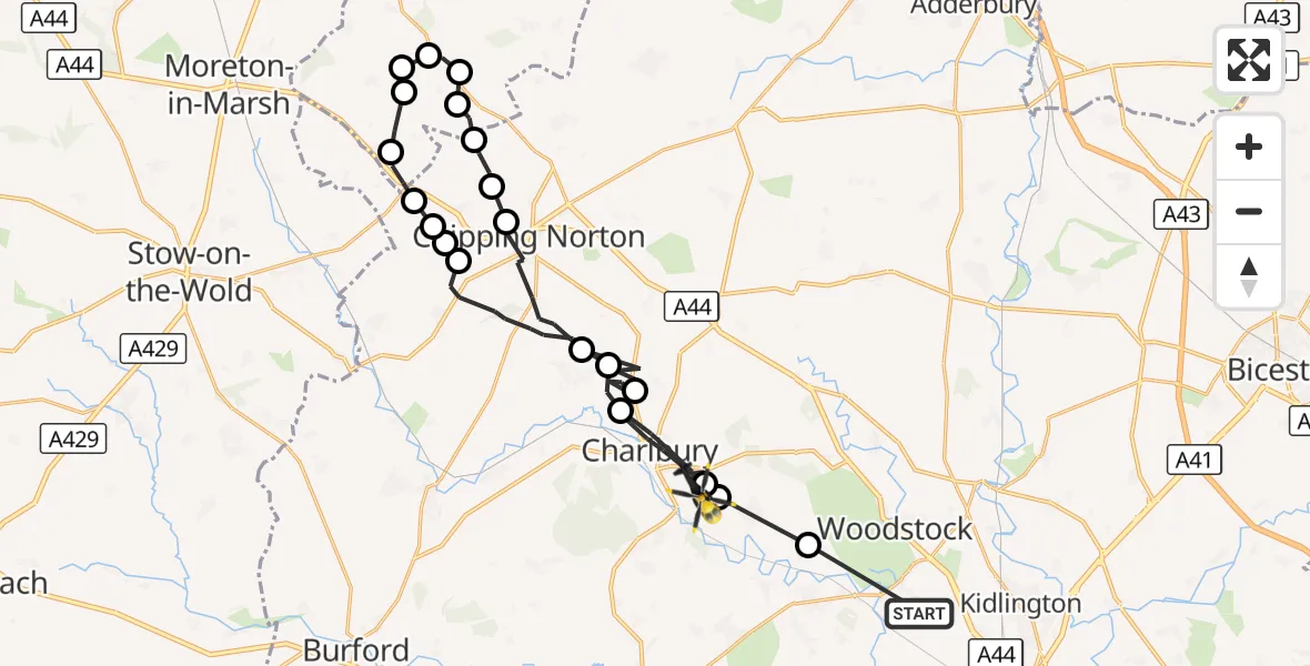 Flight route Police Helicopter Bladon - Charlbury, 14 October 2026, 09:12