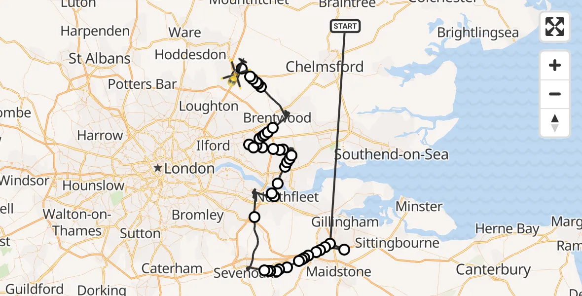 Flight route Police Helicopter Braintree - North Weald Airfield, 14 October 2026, 09:13