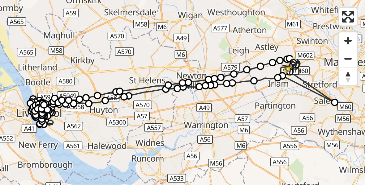Flight route Police Helicopter Manchester Barton Aerodrome - Manchester Barton Aerodrome, 14 October 2026, 10:26