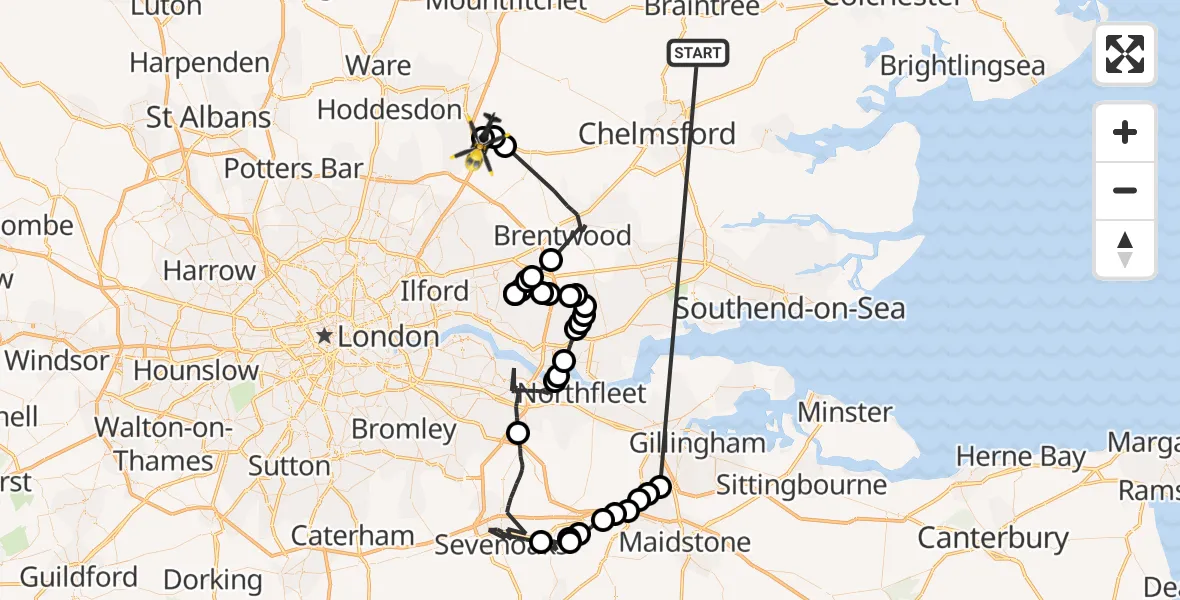 Flight route Police Helicopter Braintree - North Weald Airfield, 14 October 2026, 11:05