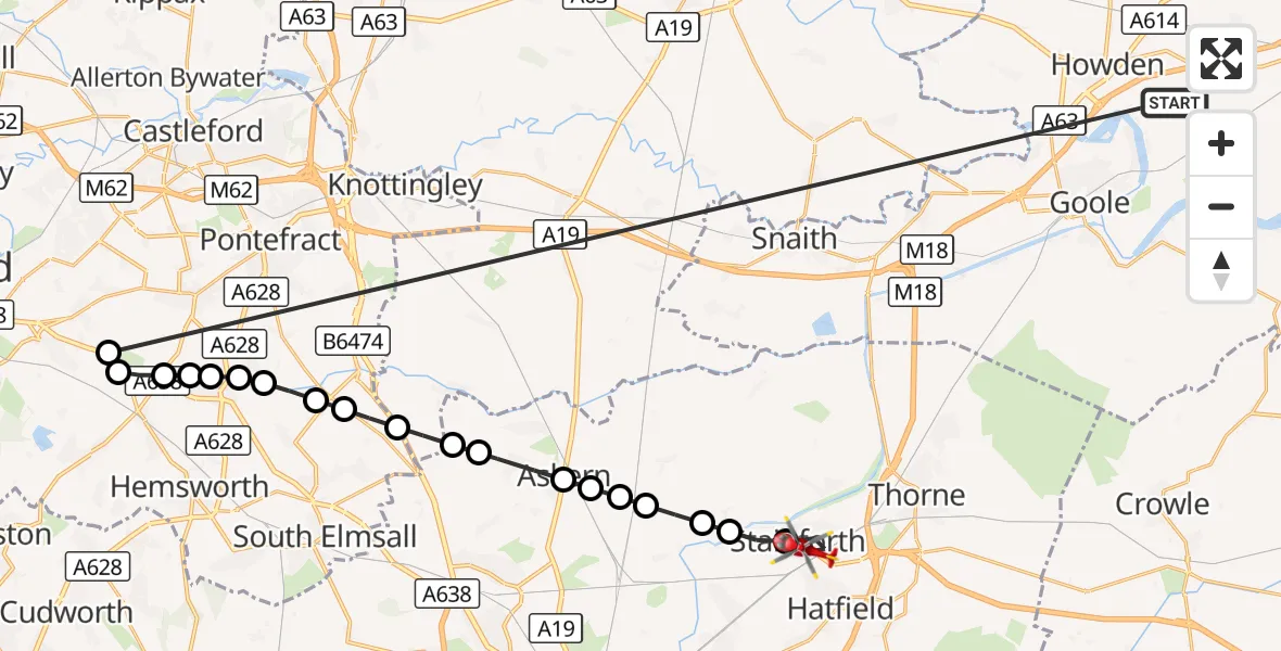 Flight route Air Ambulance Helicopter Balkholme - Stainforth, 14 October 2026, 11:19