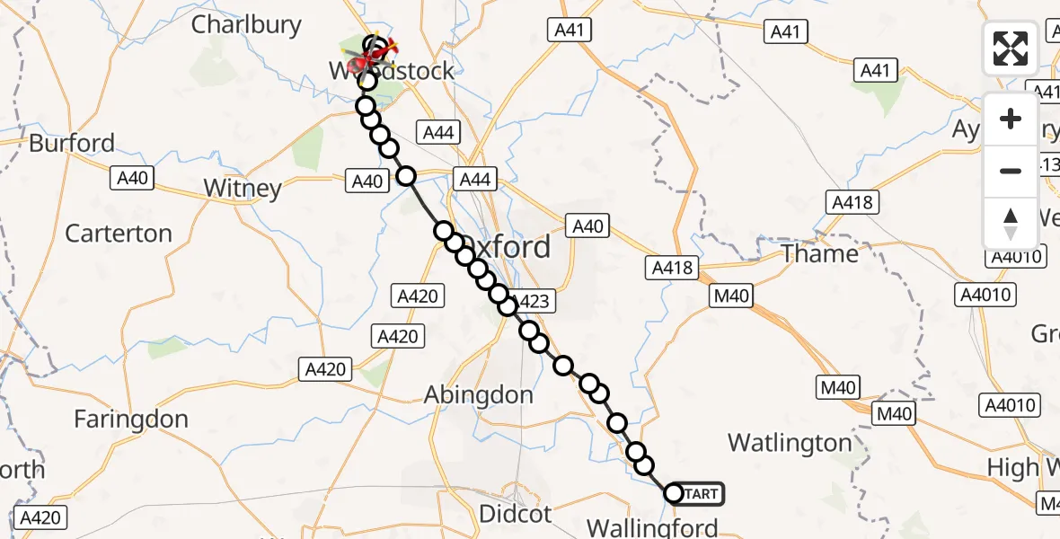 Flight route Air Ambulance Helicopter RAF Benson - West Oxfordshire, 14 October 2026, 11:45
