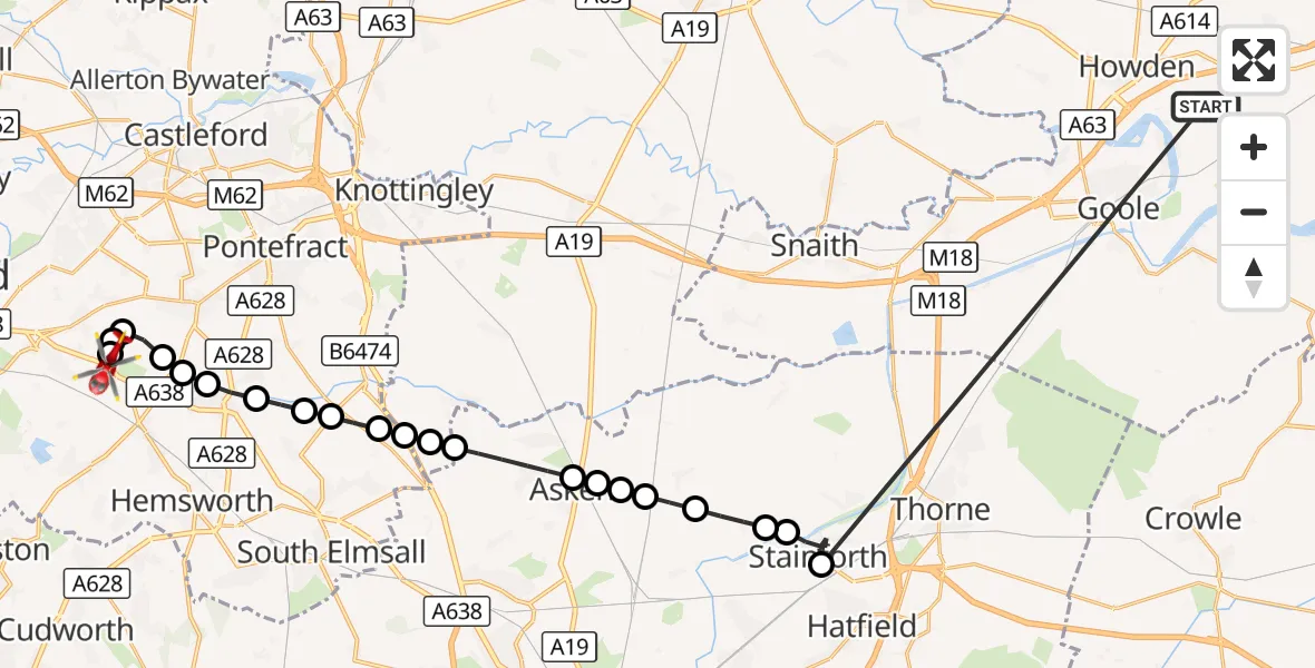 Flight route Air Ambulance Helicopter Balkholme - YAA Nostell Helicopter Port, 14 October 2026, 11:51