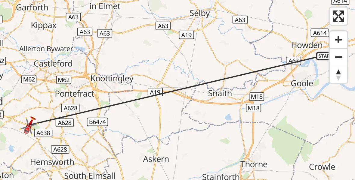 Flight route Air Ambulance Helicopter Balkholme - YAA Nostell Helicopter Port, 14 October 2026, 12:13