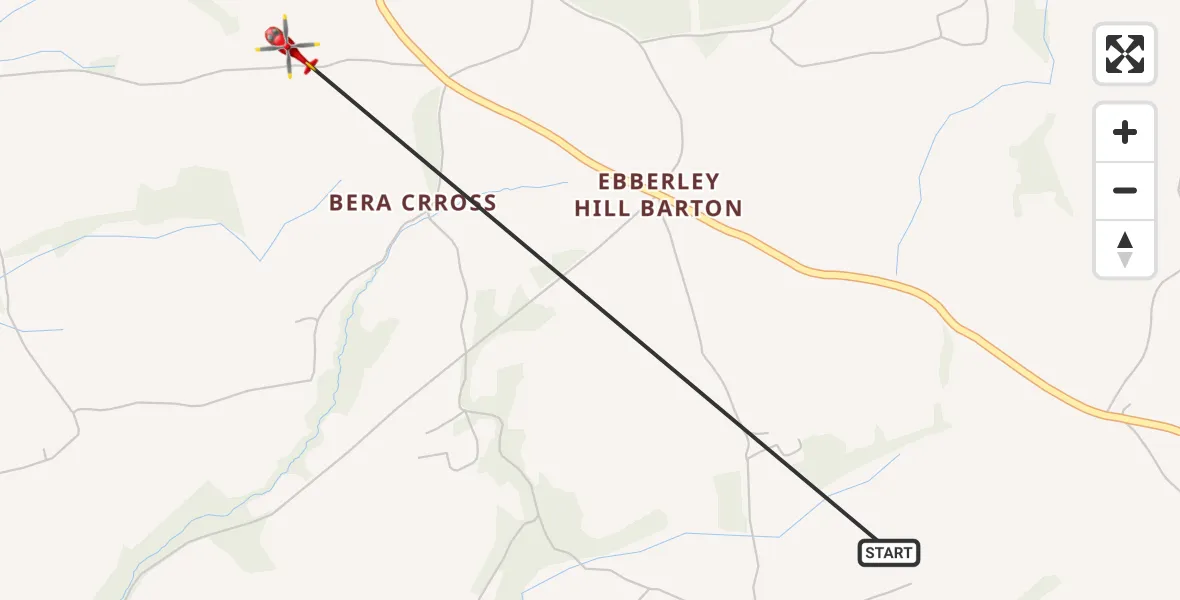 Flight route Air Ambulance Helicopter Roborough - St. Giles in the Wood, 14 October 2026, 12:39