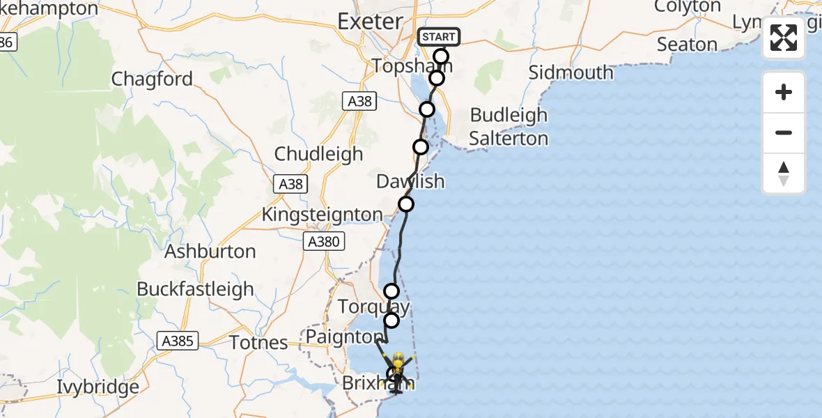 Flight route Police Helicopter East Devon - Brixham, 14 October 2026, 13:03