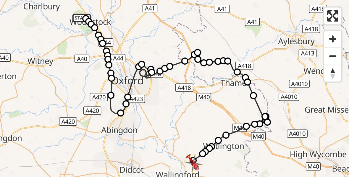 Flight route Air Ambulance Helicopter West Oxfordshire - RAF Benson, 14 October 2026, 13:14