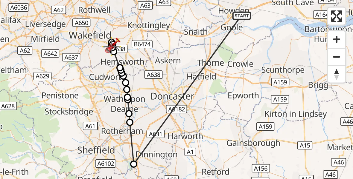 Flight route Air Ambulance Helicopter Balkholme - YAA Nostell Helicopter Port, 14 October 2026, 13:18