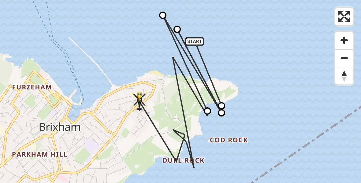 Flight route Police Helicopter English Channel - Brixham, 14 October 2026, 13:20
