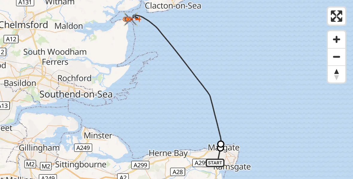 Flight route Coastguard Helicopter Manston Airport - North Sea, 14 October 2026, 13:38