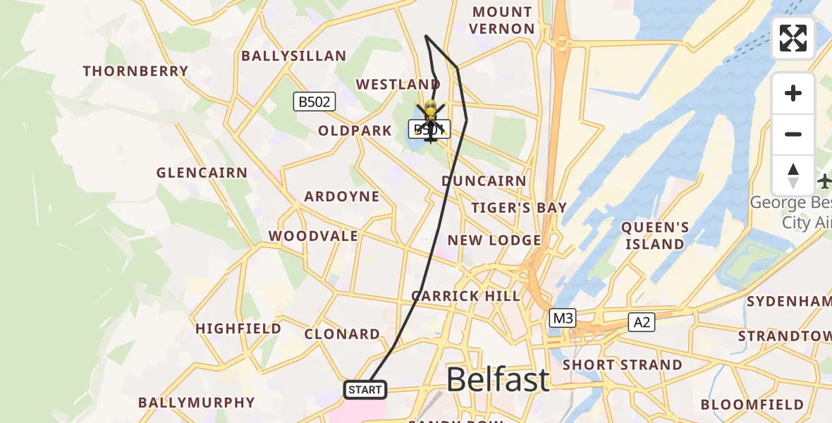 Flight route Police Helicopter Belfast City District - Belfast City District, 14 October 2026, 13:48