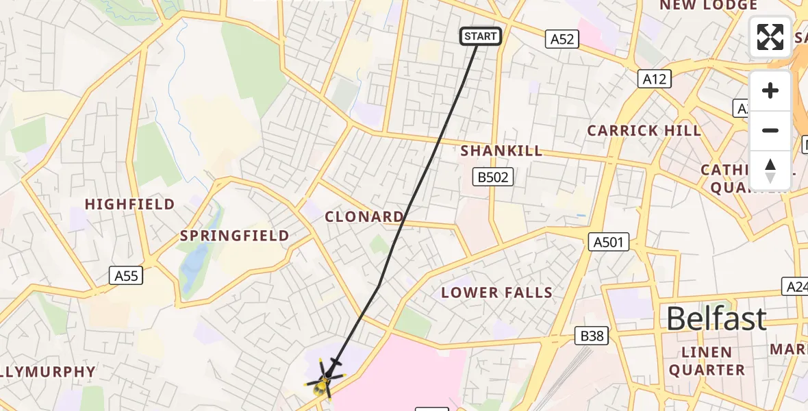 Flight route Police Helicopter Belfast City District - Belfast City District, 14 October 2026, 13:53