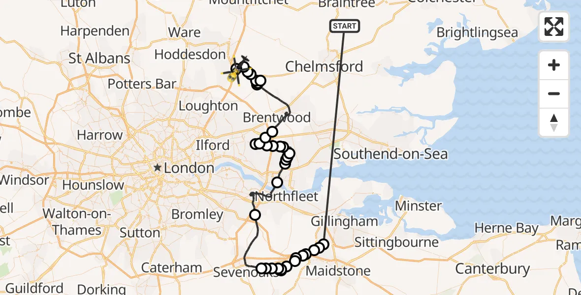 Flight route Police Helicopter Braintree - North Weald Bassett, 14 October 2026, 13:55