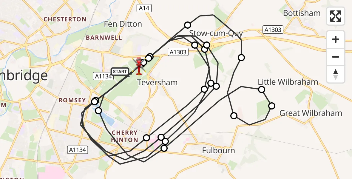Flight route Air Ambulance Helicopter Cambridge City Airport - Cambridge City Airport, 14 October 2026, 14:00