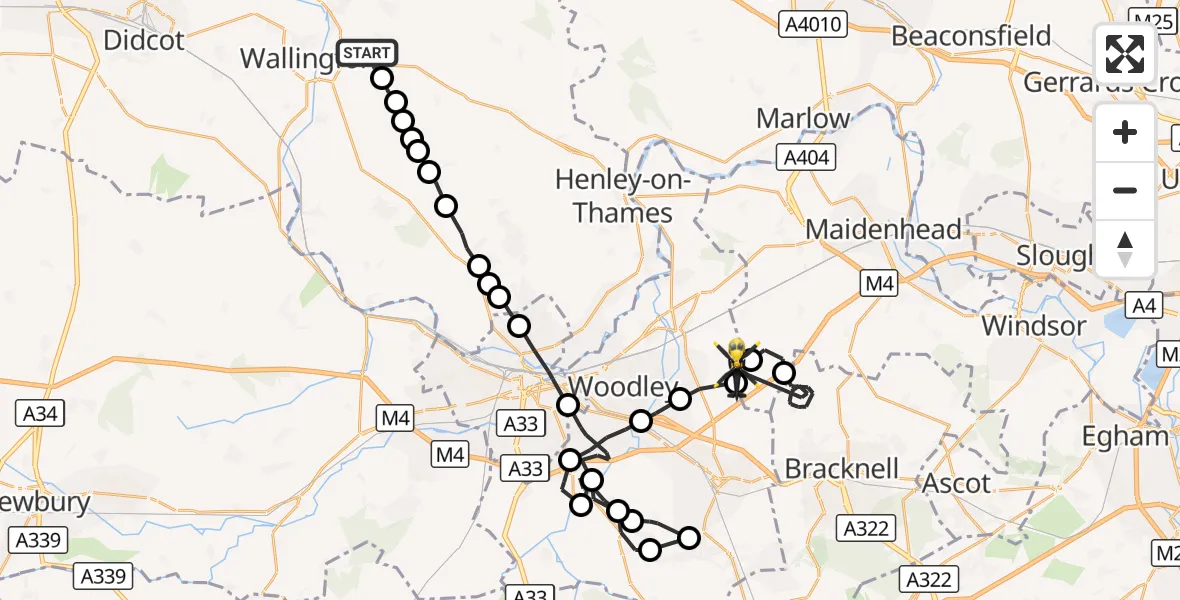 Flight route Police Helicopter Benson - Waltham St. Lawrence, 14 October 2026, 14:02