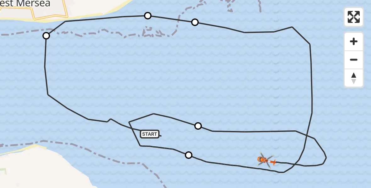 Flight route Coastguard Helicopter Maldon - North Sea, 14 October 2026, 14:02
