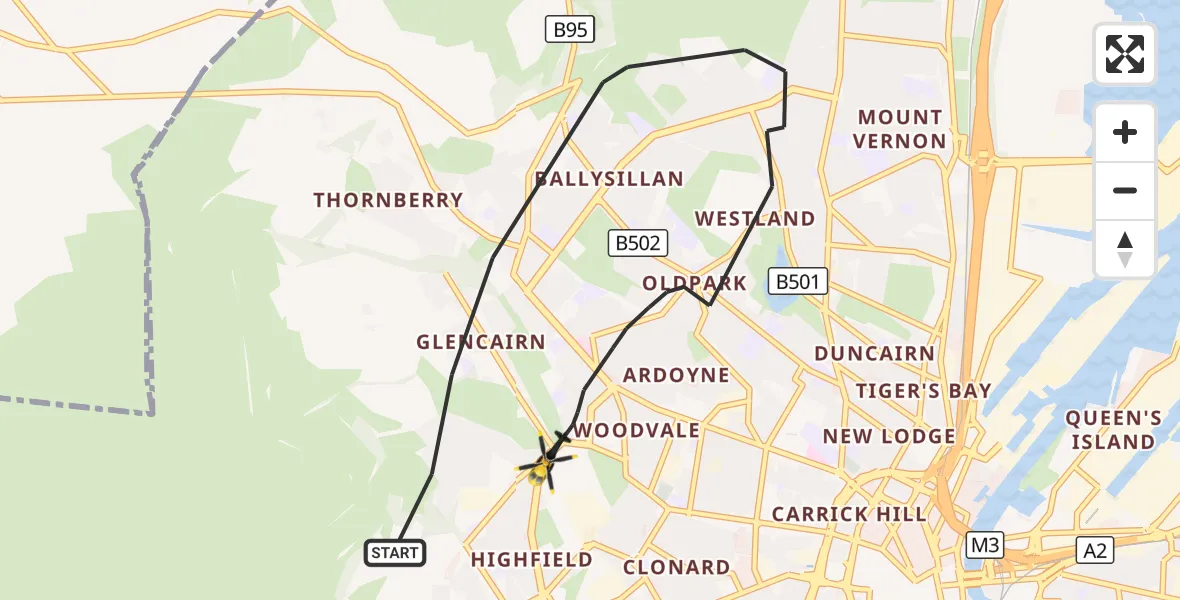 Flight route Police Helicopter Belfast City District - Belfast City District, 14 October 2026, 14:02