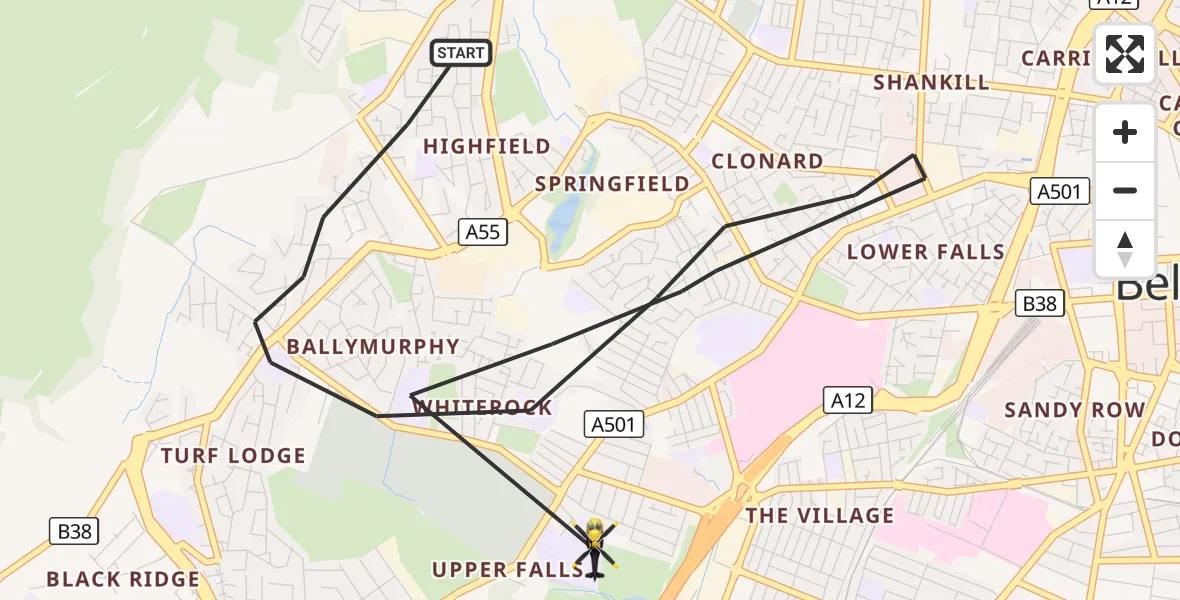 Flight route Police Helicopter Belfast City District - Belfast City District, 14 October 2026, 14:08
