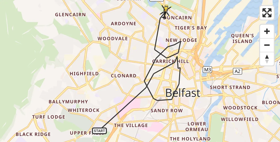 Flight route Police Helicopter Belfast City District - Belfast City District, 14 October 2026, 14:14