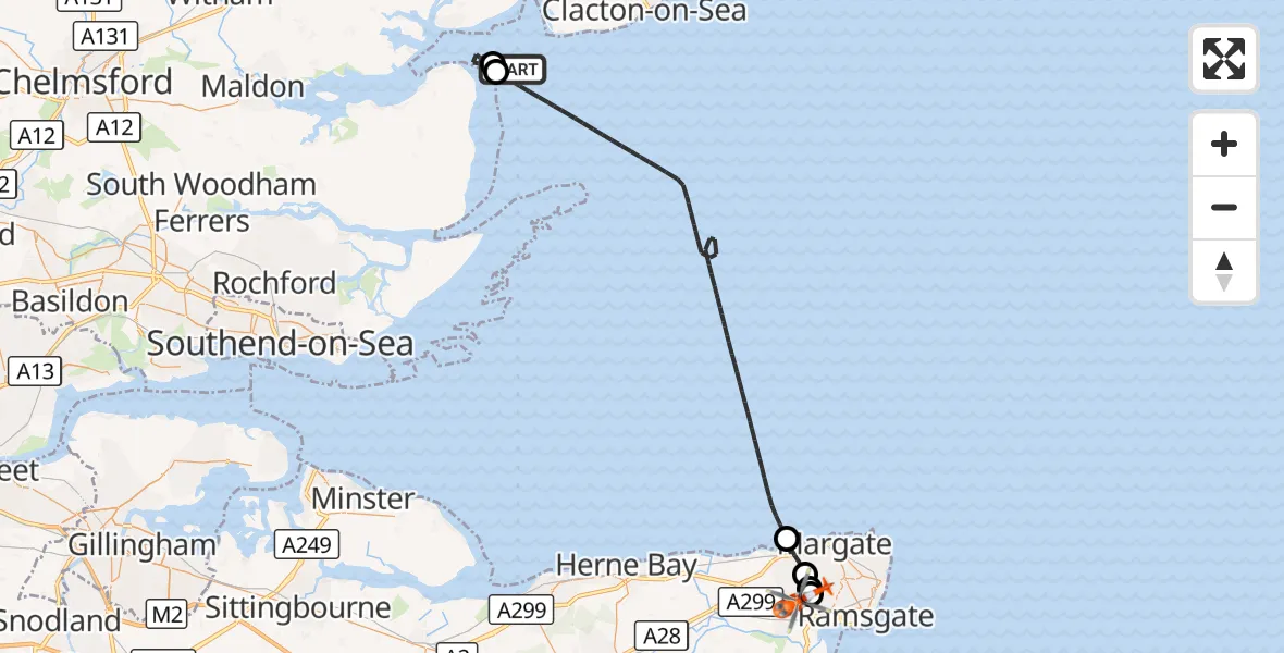 Flight route Coastguard Helicopter North Sea - Manston Airport, 14 October 2026, 14:31