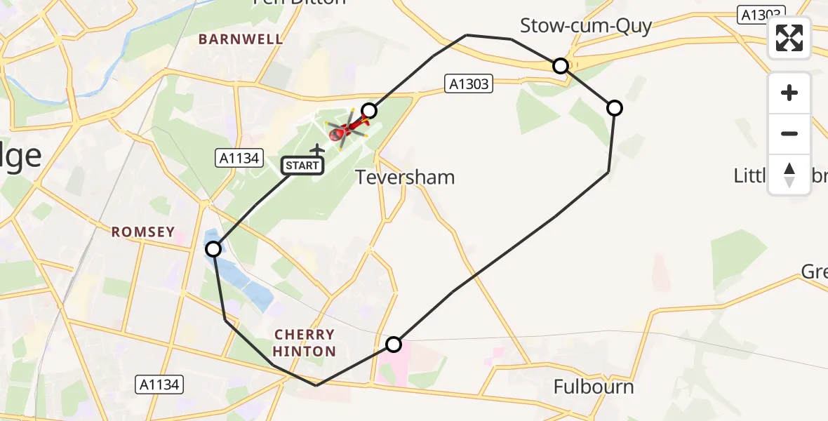 Flight route Air Ambulance Helicopter Cambridge City Airport - Cambridge City Airport, 14 October 2026, 14:45