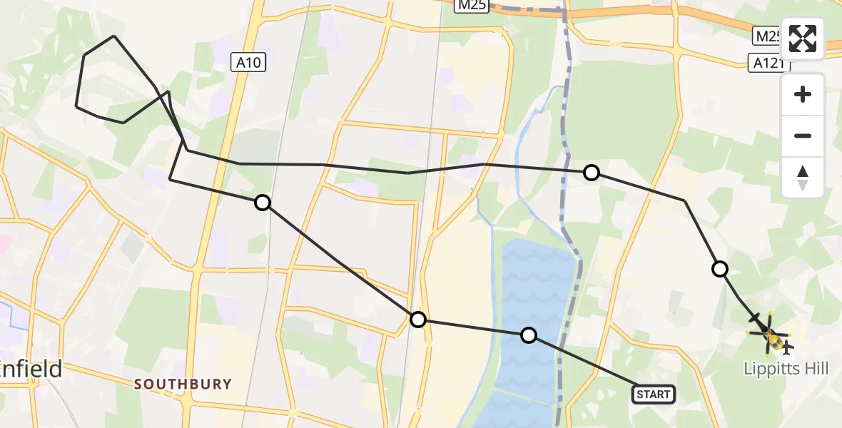 Flight route Police Helicopter Chingford - Sewardstonebury, 14 October 2026, 14:49
