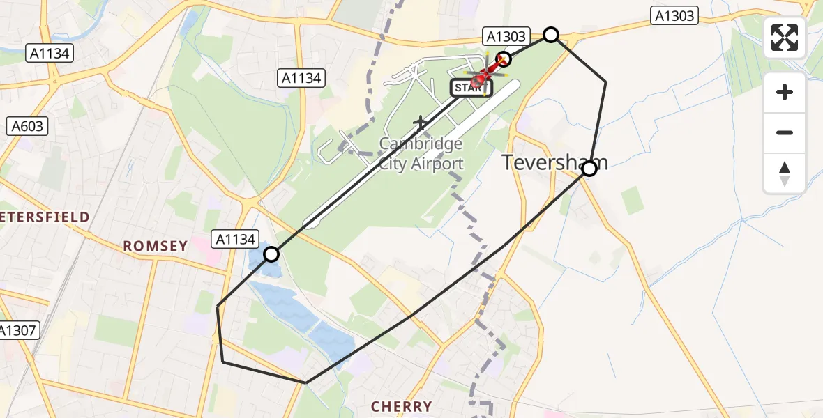 Flight route Air Ambulance Helicopter Cambridge City Airport - Cambridge City Airport, 14 October 2026, 14:51