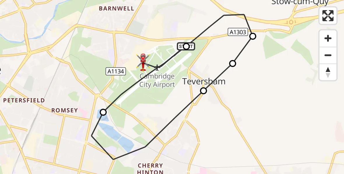 Flight route Air Ambulance Helicopter Cambridge City Airport - Cambridge City Airport, 14 October 2026, 14:56
