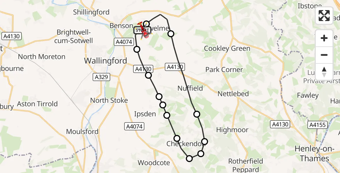 Flight route Air Ambulance Helicopter RAF Benson - RAF Benson, 14 October 2026, 15:27
