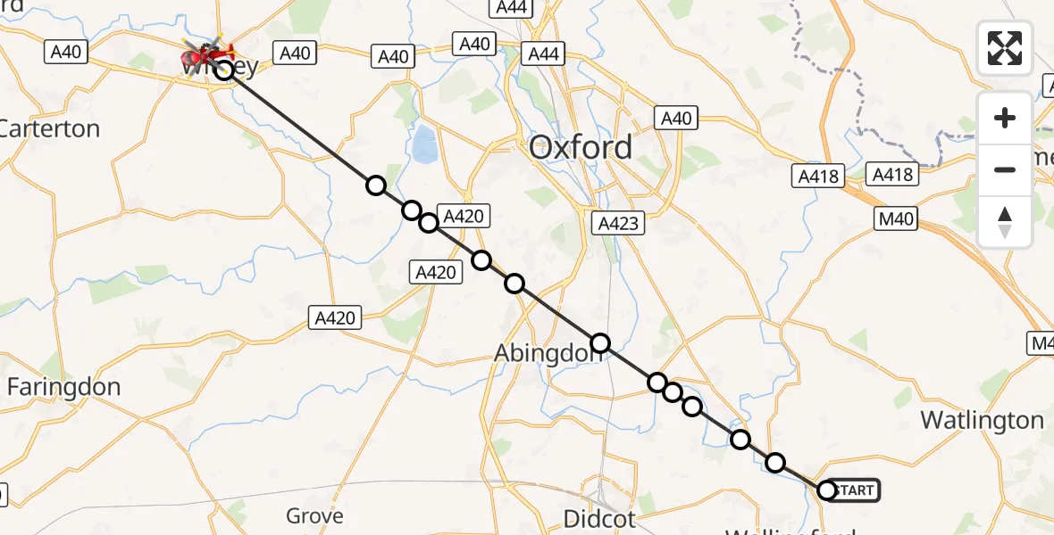 Flight route Air Ambulance Helicopter RAF Benson - Witney, 14 October 2026, 15:38