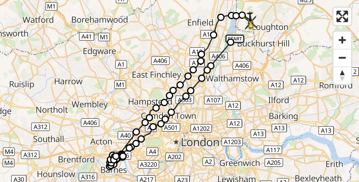 Flight route Police Helicopter Chingford - Metropolitan Police Air Support Unit Lippitts Hill, 14 October 2026, 15:48