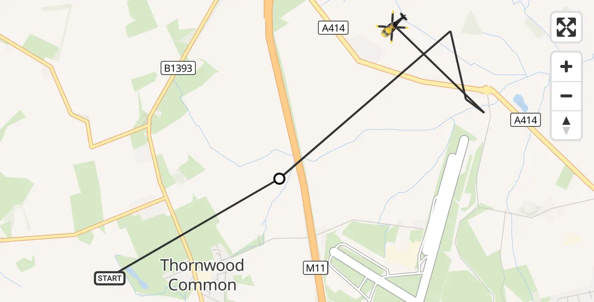 Flight route Police Helicopter Thornwood Common - North Weald Bassett, 14 October 2026, 15:48