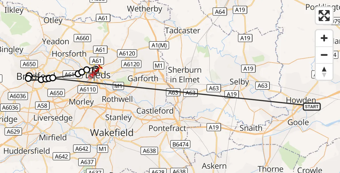 Flight route Air Ambulance Helicopter Balkholme - Woodhouse, 14 October 2026, 15:57
