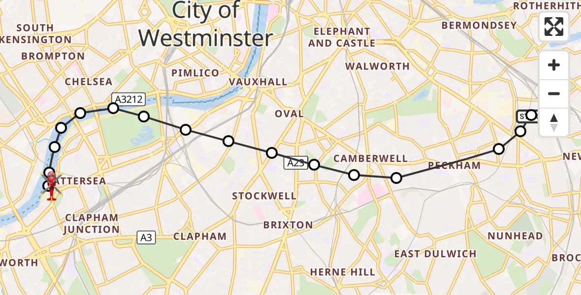 Flight route Air Ambulance Helicopter New Cross Gate - London Heliport, 14 October 2026, 16:06