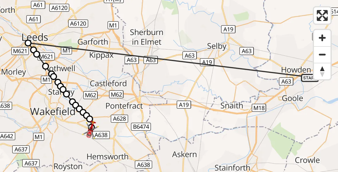 Flight route Air Ambulance Helicopter Balkholme - YAA Nostell Helicopter Port, 14 October 2026, 16:21