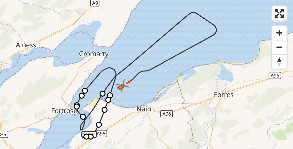 Flight route Coastguard Helicopter Inverness Airport - North Sea, 14 October 2026, 16:42
