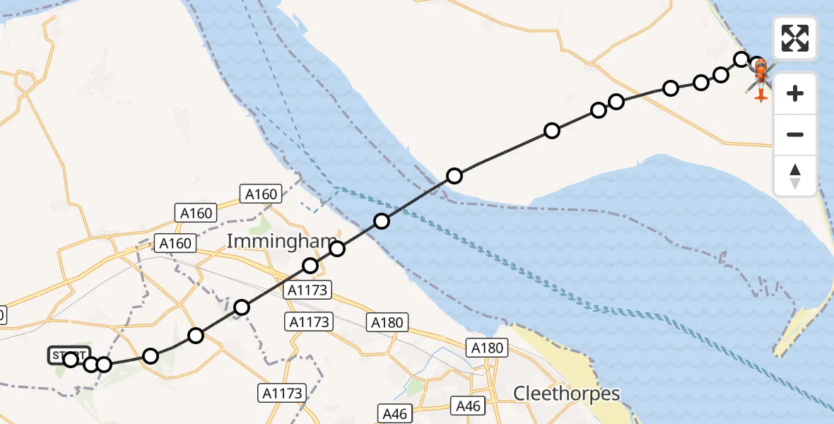 Flight route Coastguard Helicopter Humberside Airport - Easington, 14 October 2026, 16:46