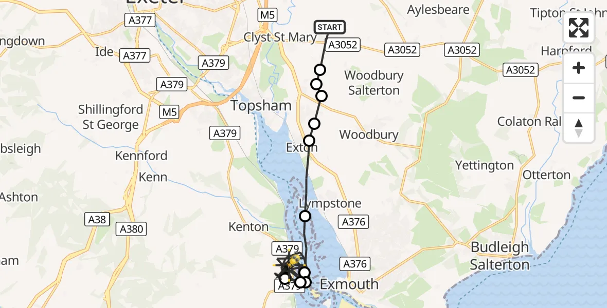 Flight route Police Helicopter Clyst Honiton - Starcross, 14 October 2026, 16:47