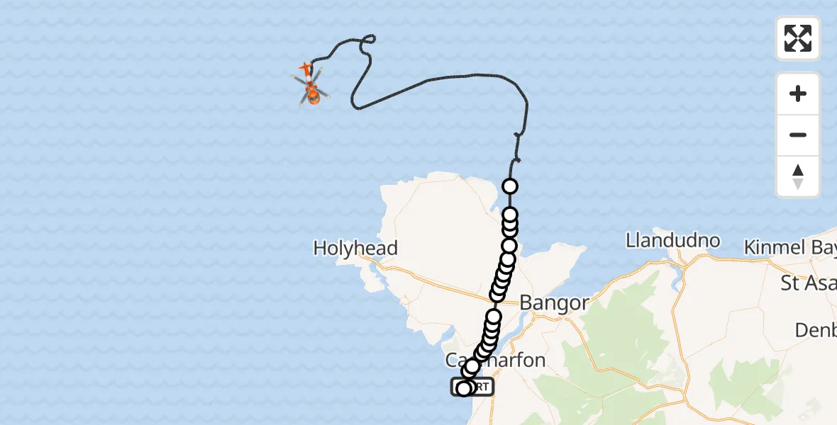 Flight route Coastguard Helicopter Caernarfon Airport - Irish Sea, 14 October 2026, 17:04