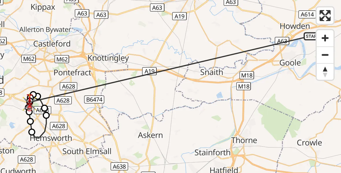 Flight route Air Ambulance Helicopter Balkholme - YAA Nostell Helicopter Port, 14 October 2026, 17:12